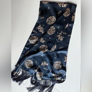 Asian Chinese Japan dragon Scarf 100% silk two layers 10.5*49 fringe neck bag